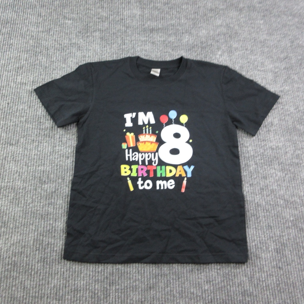 I'm 8 Happy Birthday Shirt Unisex Kids M Black 100% Cotton DIGIPRINT Graphic Tee